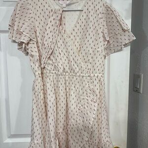 LC Lauren Conrad Cream and Red Patterned Dress